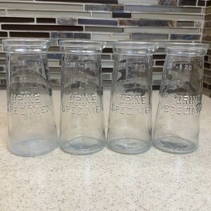 Vintage Set Clinical Glass Urine Specimen Jars 4ct Chicago 6oz 180cc Apothecary